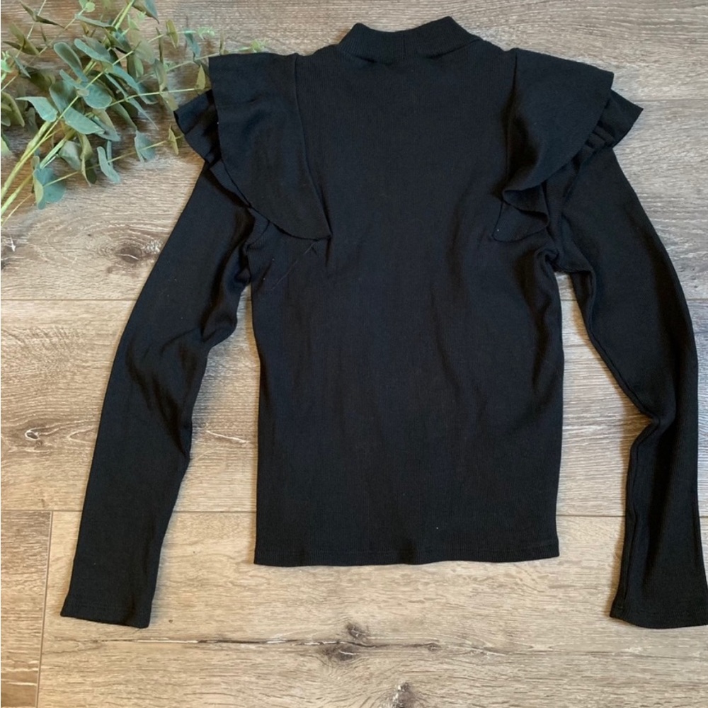 Veronica Beard Black Ruffle Dawson Tee Medium
